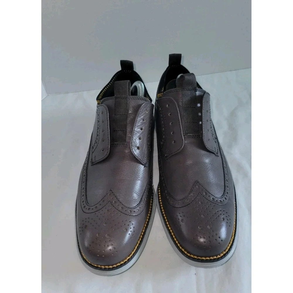 Cole Haan‎ Mens 8M Grand Long Wingtip Novelty Oxford C24904 Grey Shoe NO LACES